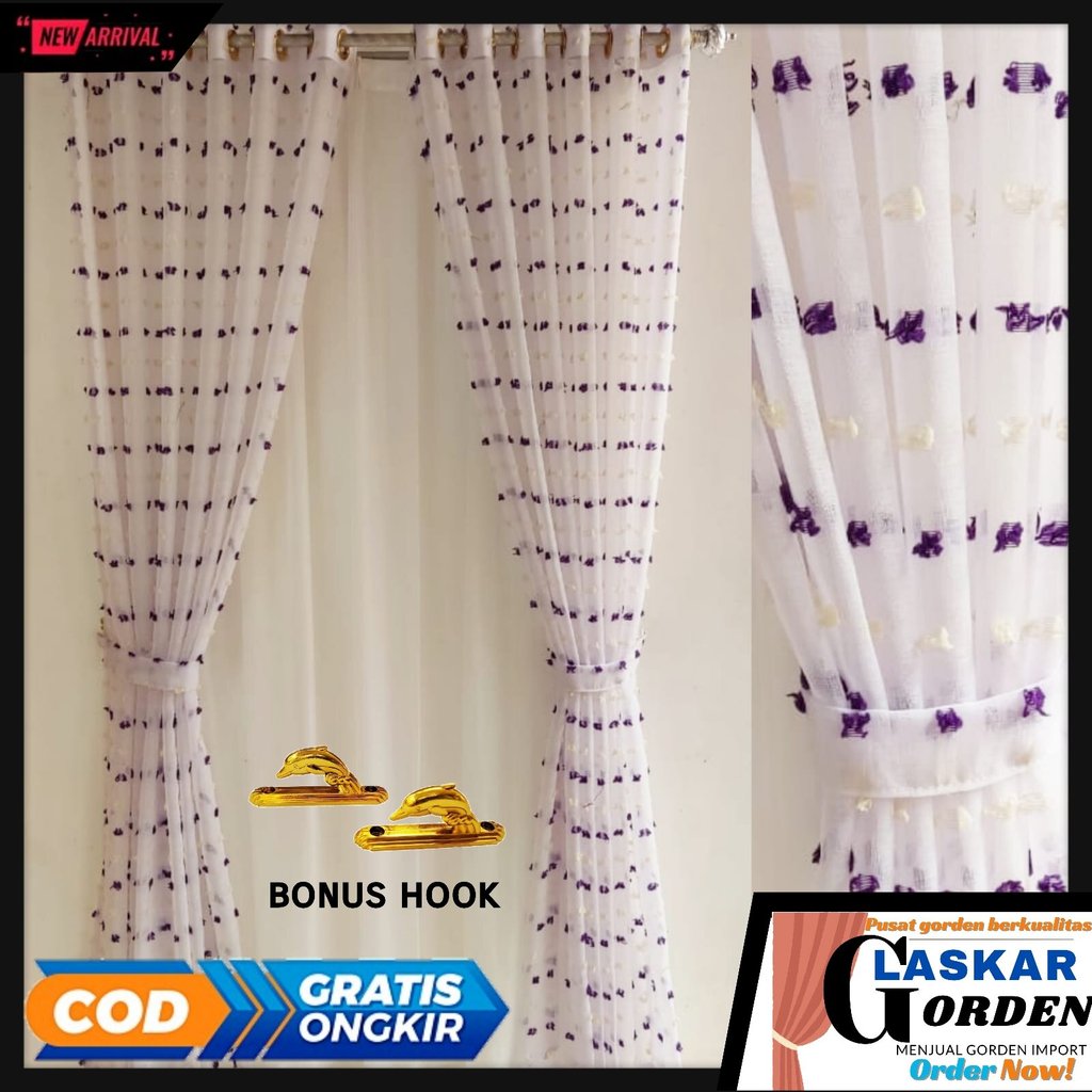 Gorden tirai jendela pintu vitrase ruby ungu cream model smokring minimalis MEWAH elegan