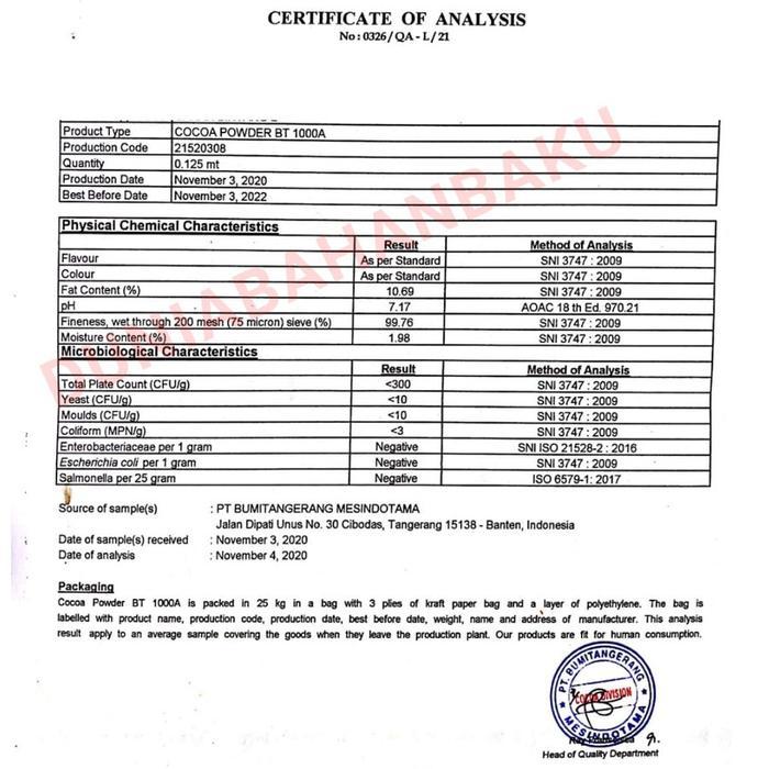 Bt Cocoa Java Black Chocolate Bt 910 25 Kg New