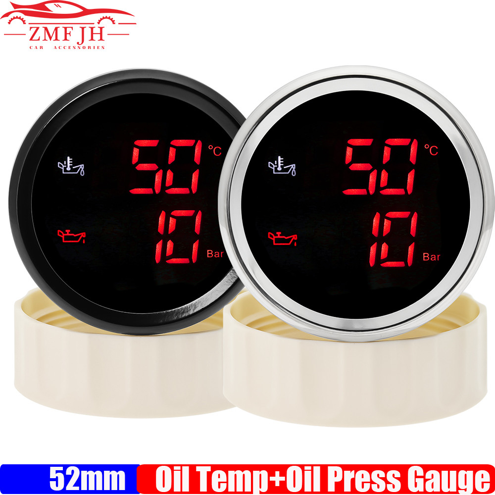 Red Led 2" 52Mm 2 In 1 Gauge 50~150 Oil Temperature Meter+Oil Pressure Gauge 0-10 Bar With Alarm For