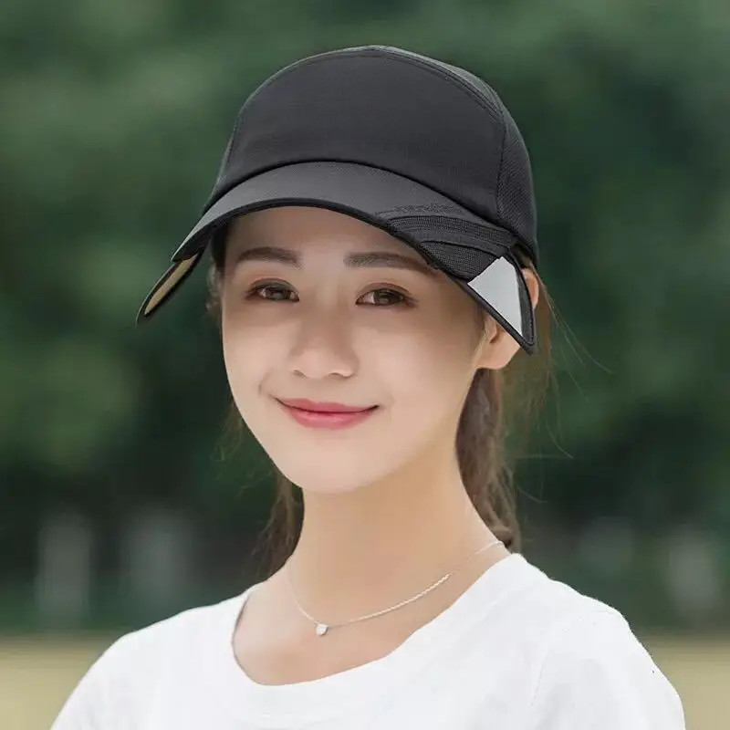 Men's Women's Summer Sun Hats Drawstring Anti-uv Baseball Cap Retractable Brim Korean Style Sun