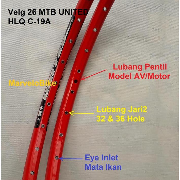 Rim Velg Sepeda 26 MTB United 32/36 Hole