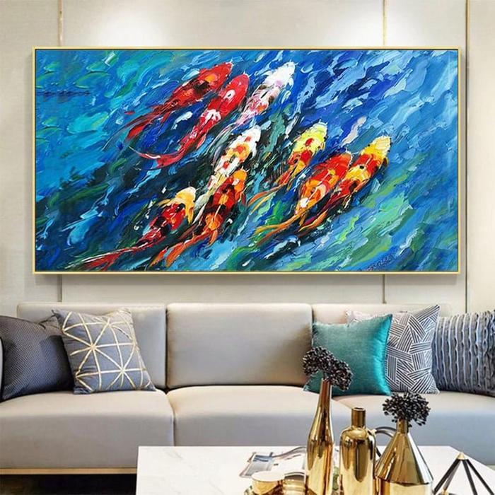 Lukisan Tangan Abstract Colorful Koi Fish Oil Painting on Canvas