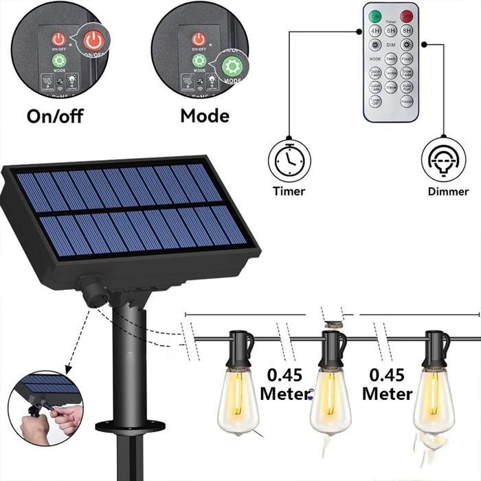 Solar Kuning Lampu 15 Meter Kabel 30 Lampu 1 Set Dapat Diredupkan Lampu Gantung Outdoor Lampu Cafe