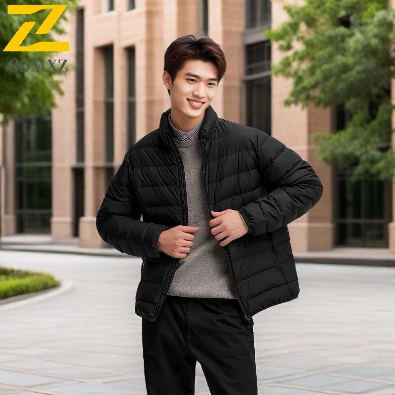 COMXZ Men Short Down Jacket 2025 Leisure Hooded Snow Ski Winter Jacket White Duck Down Ultra Light
