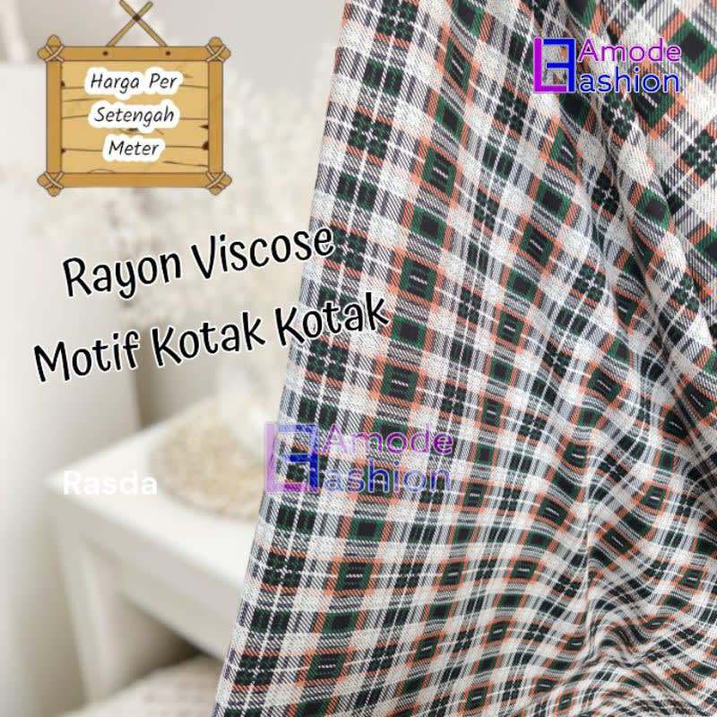 Kain Rayon Viscose Motif Kotak Kotak
