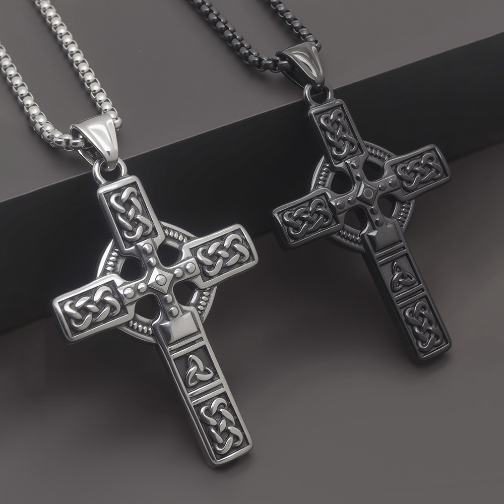 Collier Homme Medieval Stainless Steel Man Necklace Male Celtic Knot Cross Necklace for Men Viking
