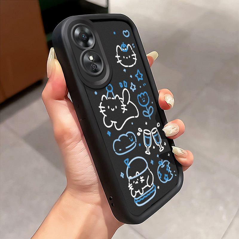 Casing Hp OPPO A17 OPPO A17K Case Casing Gambar kucing pola Kasus HP Tangga Langit Mewah Silikon Sof