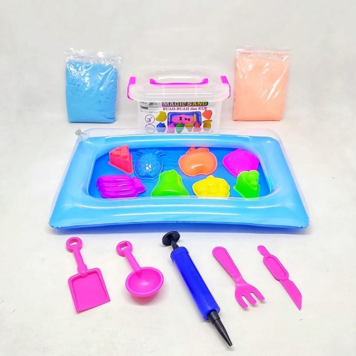 Promo Mainan Pasir Anak 1 Kg Mix Warna Lengkap Dengan Cetakan Pasir Dan Alas Kolam Original