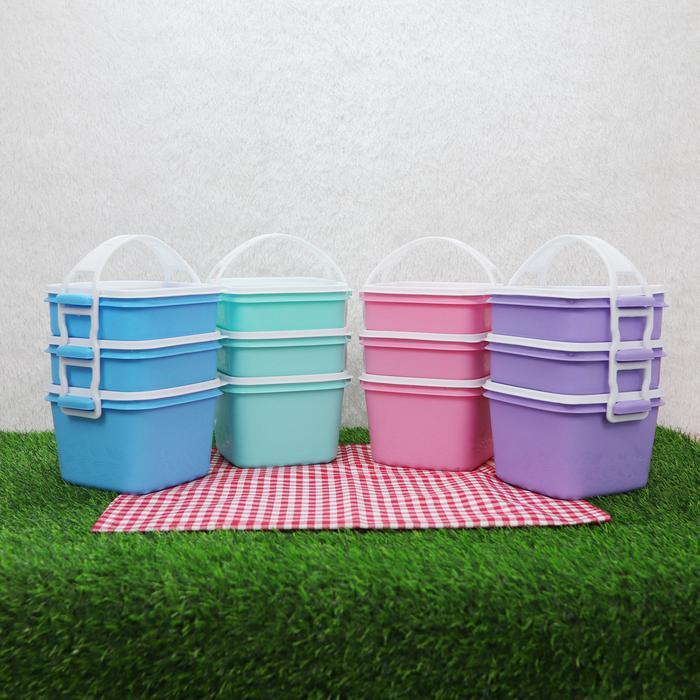 ReadySelalu- Takuma Rantang Susun 3 Takuma Rtgs3 Plastik Untuk Lauk Warna Ungu Pink Biru Hijau
