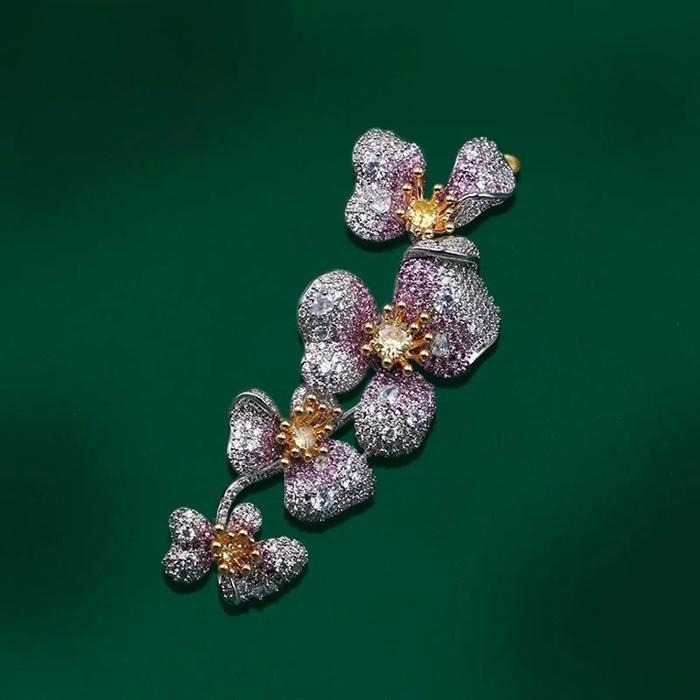 DISKON Bros Bunga Premium Eksklusif Elegan Kristal Bros Bahu Panjang Mewah Wanita Cantik Klasik