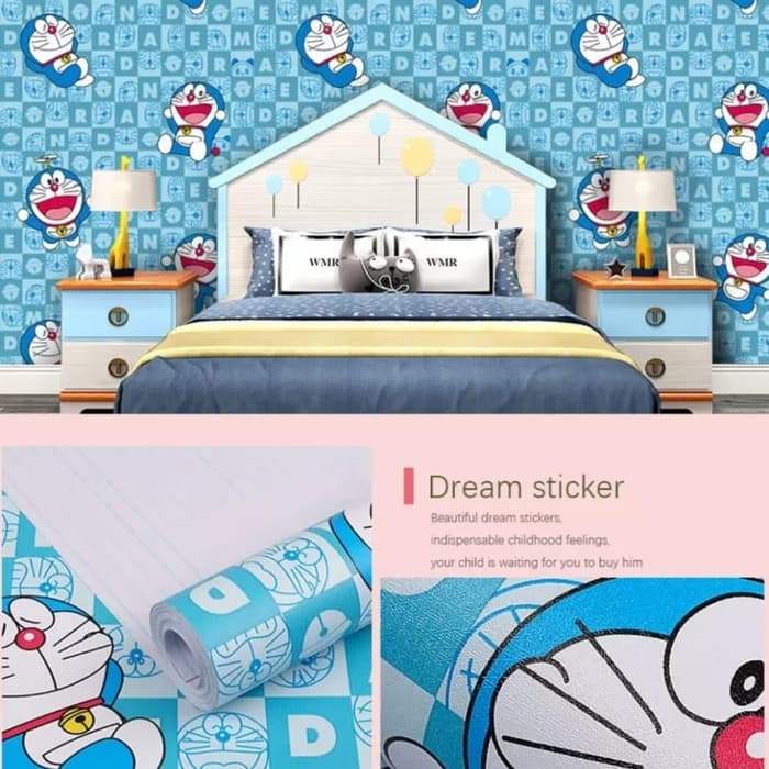 Wallpaper Stiker Dinding +/-9m +/-4.5m 1m WPSDORASQUARE Doraemon Walpaper Sticker Tembok Ruang Tamu