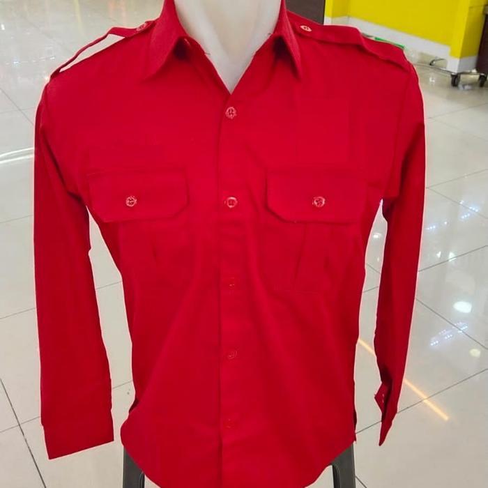 SIAPKIRIM Kemeja PDH Polos Merah Seragam PDH Polos Merah Lengan Panjang Pria READY STOCK