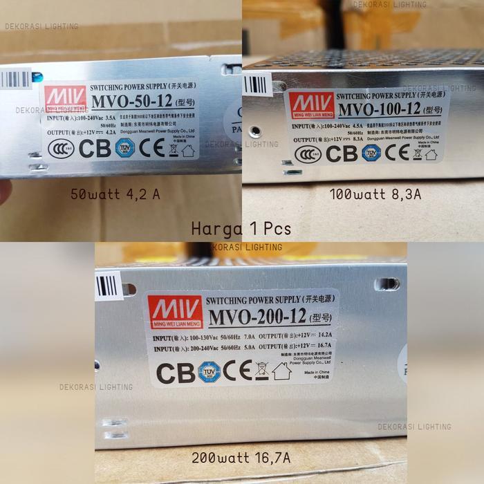 Adaptor Led 12Volt 50Watt 100Watt 200Watt Trafo Power Supply Mean Well New