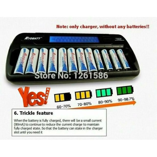 Rydbatt Fast Battery Charger 12Slot AA / AAA & LCD Display