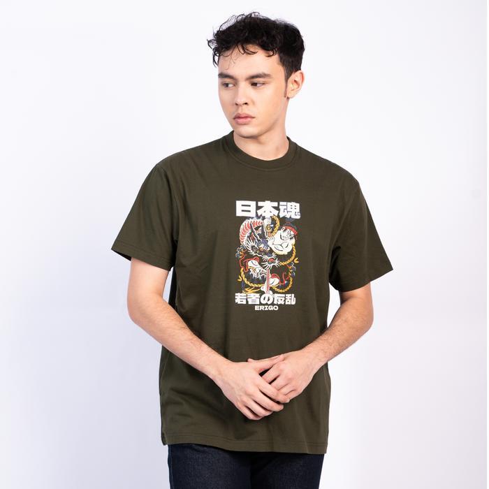 PROMO (GGV) ERIGO T-SHIRT YUMAKO ARMY - KAOS HIJAU TUA PRIA & WANITA DESAIN STYLISH BAHAN