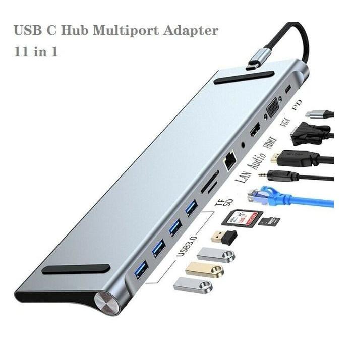 USB TYPE C STATION 11 IN 1 USB HUB CARD READER LAN HDMI VGA PD