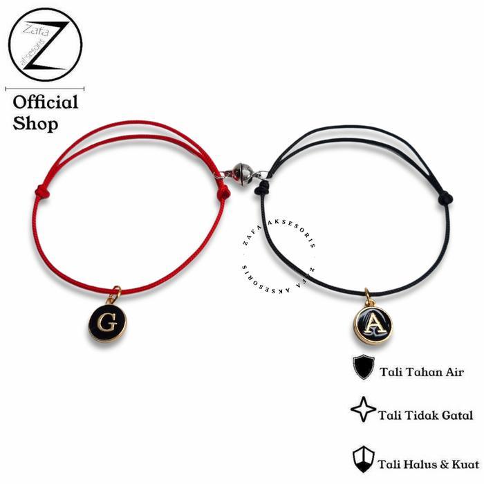h2e3- Zafa Gelang Couple Pria Wanita Liontin Huruf Tali Tahan Air