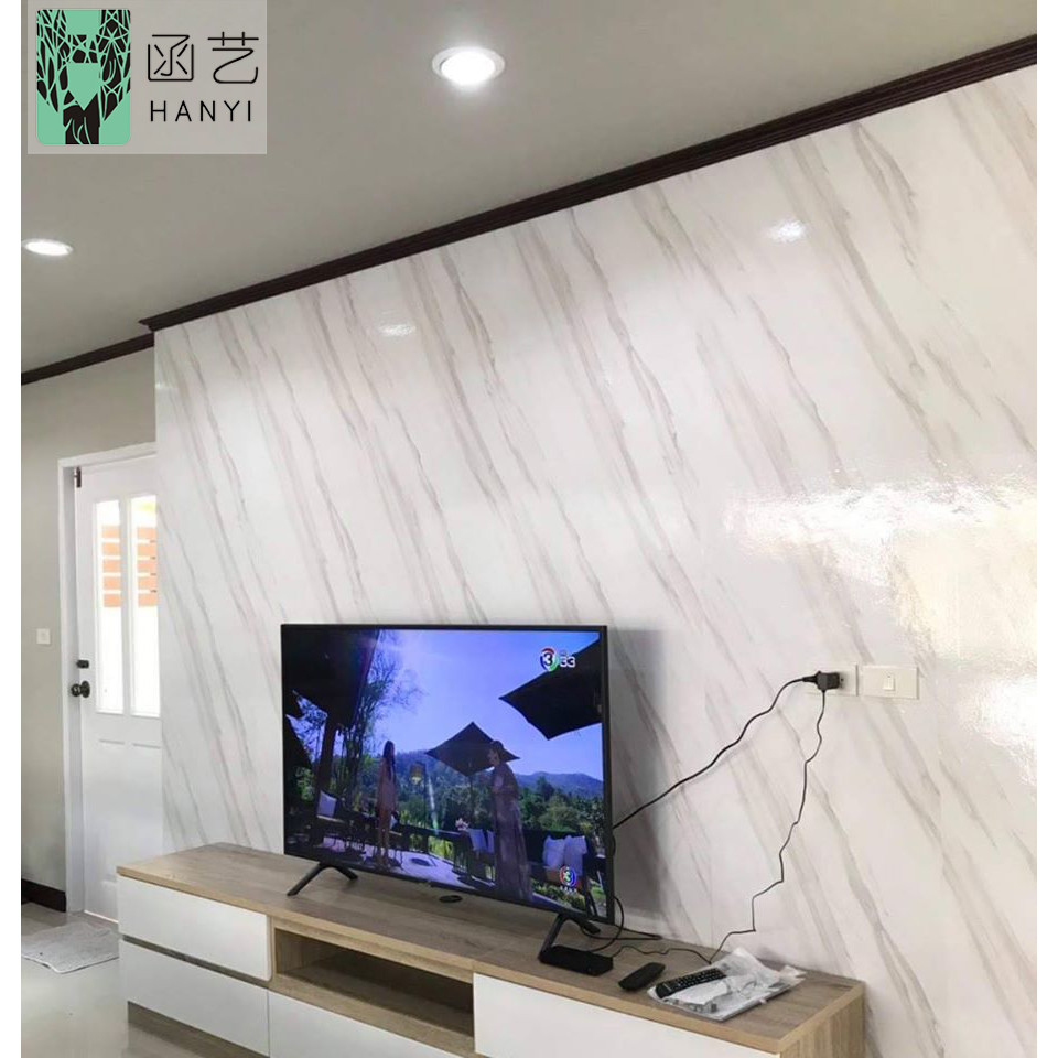 Wallpaper Sticker Dinding Motif Marmer Putih Garis Abu