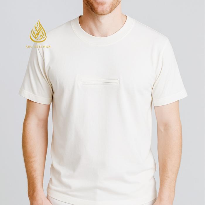 rg39- Kaos Oblong Putih Haji Umroh Lengan Pendek Kantong Depan Baju Dalaman Ihram Pria
