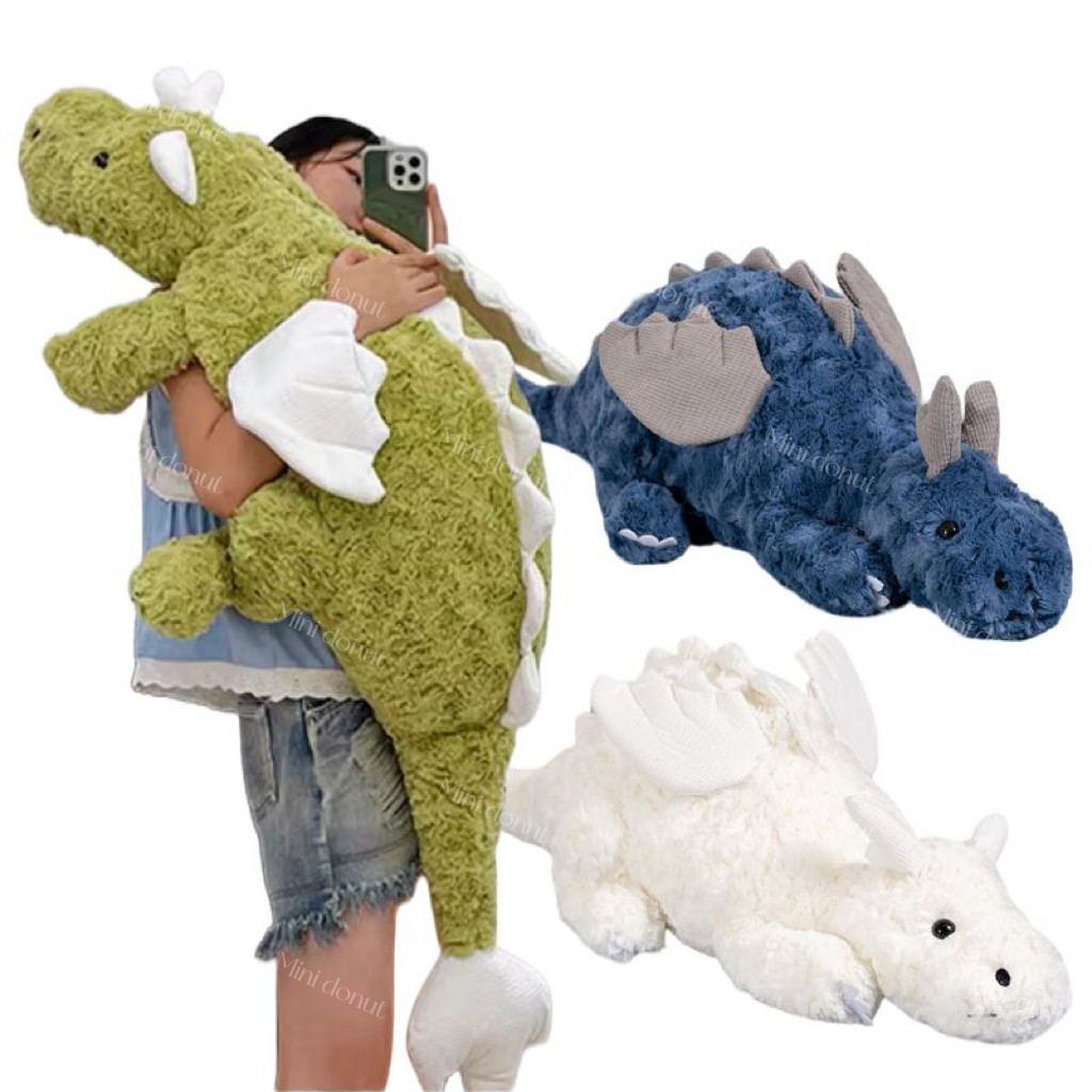 Cartoon Giant Flying Dragon Plush White Blue Snow Dragon Plush Dinosaur Pterosaur Plushie Toy Soft