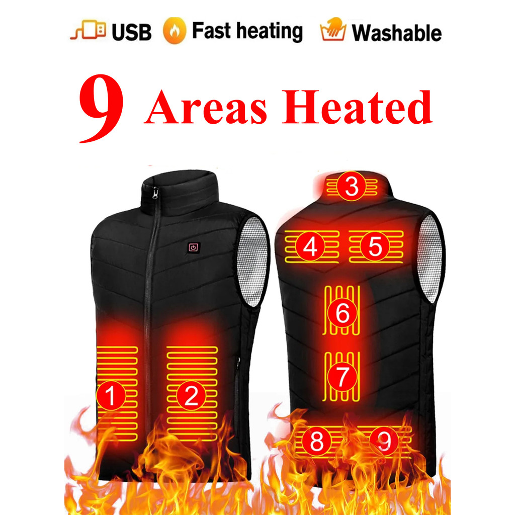 9 Heated Vest Zones Electric Heated Jackets Men Women Sportswear Heated Vest Bodywarmer Usb Inner