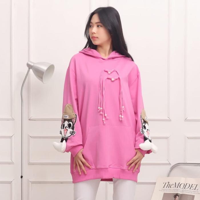 Hemat Sweater Hoodie Korean Style Premium Aplikasi Boneka Timbul Baju Motif Wanita Panjang Tangan