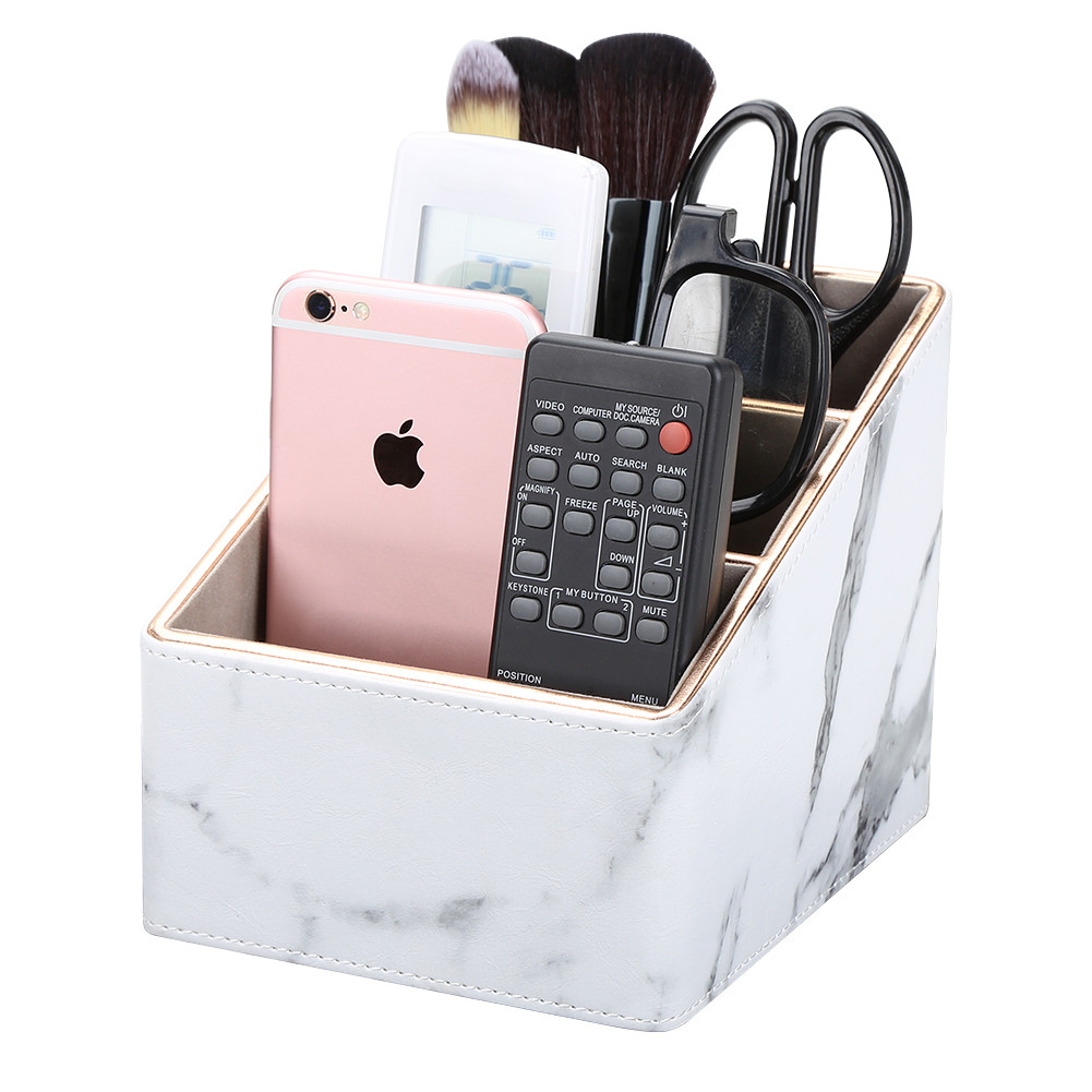 Office Accessories PU Leather Pen Holder Storage Box Stationery Desk Organizer Black Pencil Cup Remo