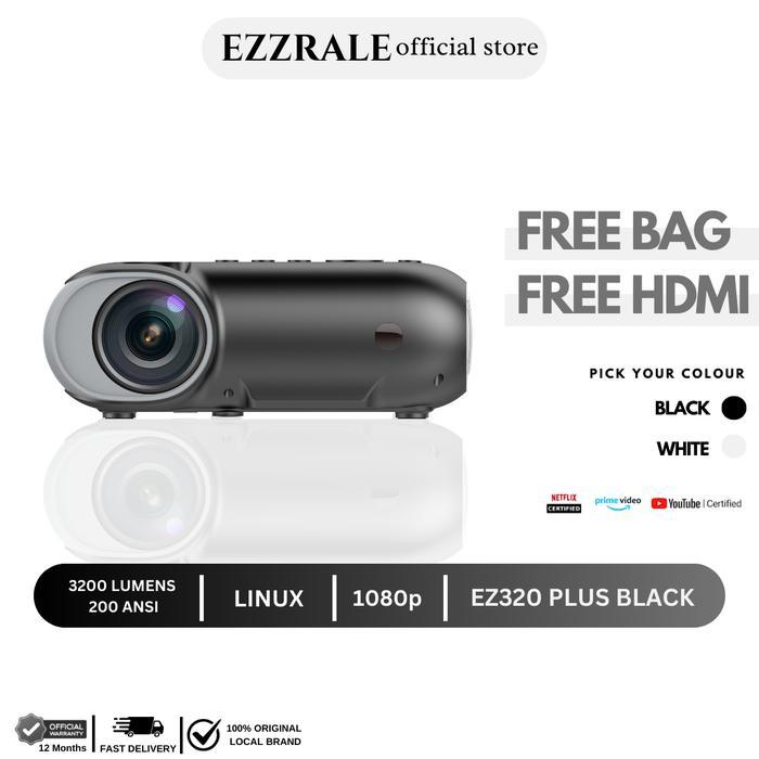 EZZRALE EZ320+ (Plus) 3200 Lumens ( 200 ANSI ) Smart Projector LINUX Netflix Verified
