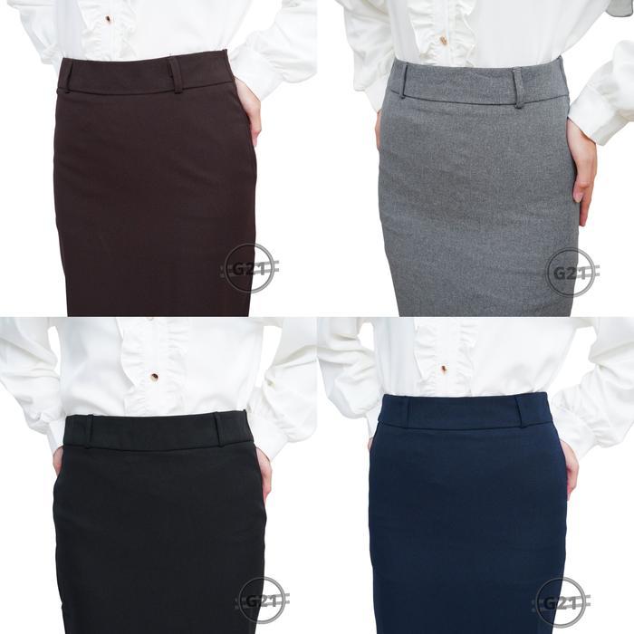 0dp6- Rok Kerja Kantor Hitam Panjang Span Wanita Bahan Dasar Formal Ukuran Standar Dan Jumbo