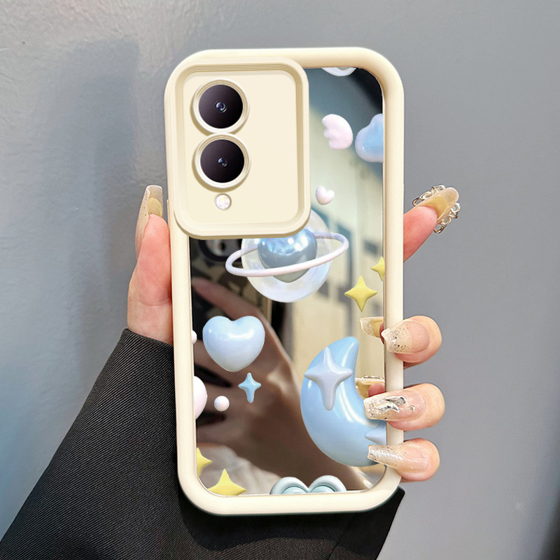 Casing Hp Untuk VIVO Y17S Y36i 5G G2 5G Y28 5G Case 3D Blue Star Moon Makeup Cermin Elegan Kesing Mi