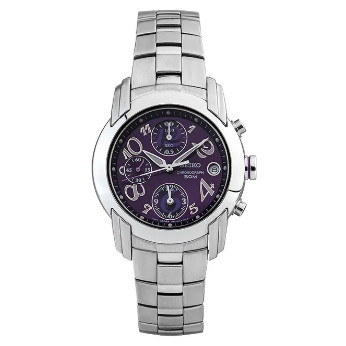 Jam Tangan Wanita Seiko Chronograph SND865P1 SND865 Strap Stainless Steel Silver Color Women Purple 