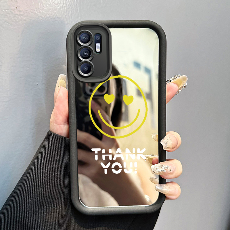 Casing Hp OPPO Reno 6 Case HP Casing pola Emoji tas Kartun Kasing cermin Cesing Silikon Softcase
