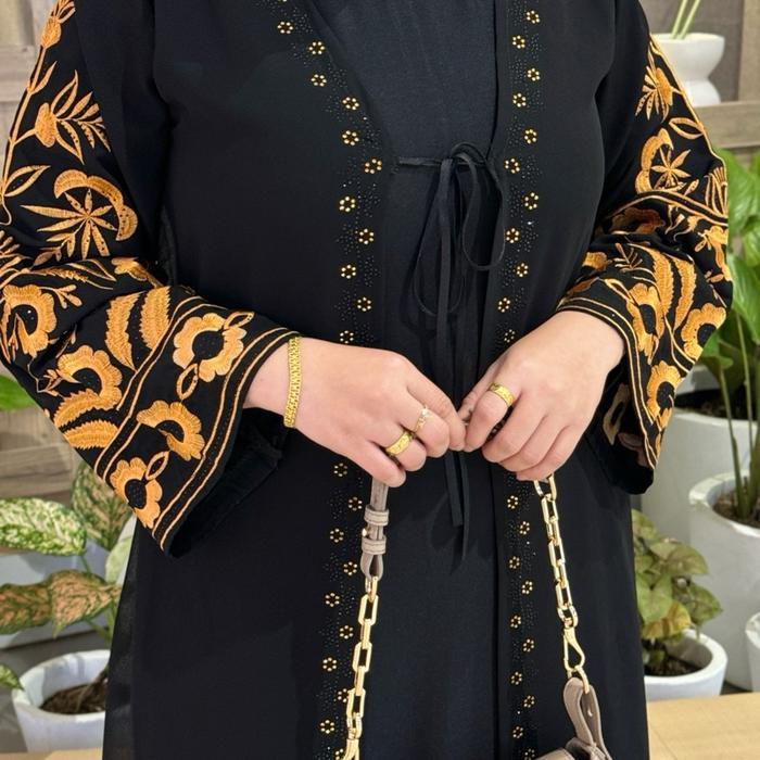 Gamis Abaya Turkey Full Hitam Bordir Bungajang Tali Rompi Terlaris Dress Muslim Wanita Mewah