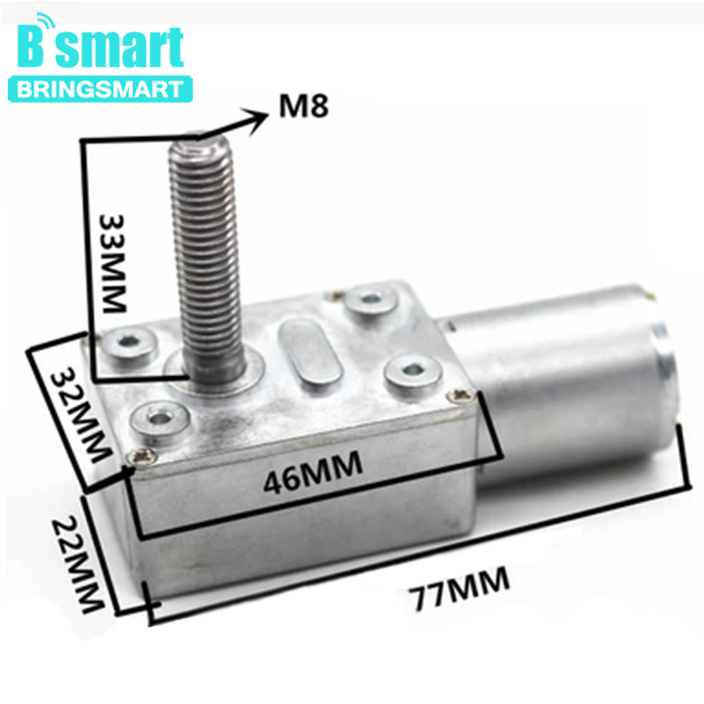 Bringsmart Dc Worm Motor 6V 12V Geared Reducer Jgy-370 Self-Lock Turbine M8 33Mm Length Screw Shaft