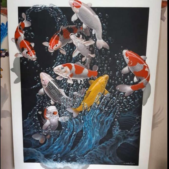 lukisan ikan koi 3d plus bingkai