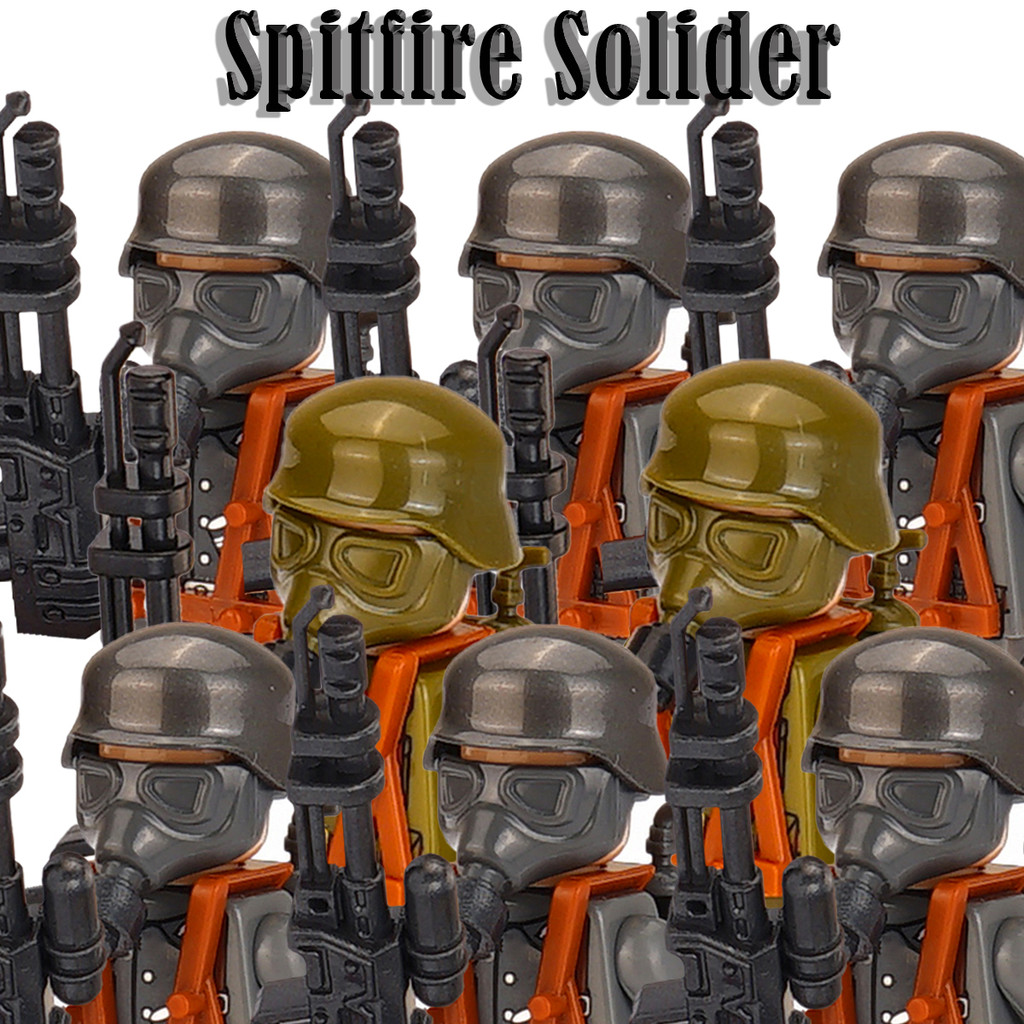WW2 German Military Spitfire Figures Building Blocks WW1 Army Armored Soldier Infantry Fire Gun Weap
