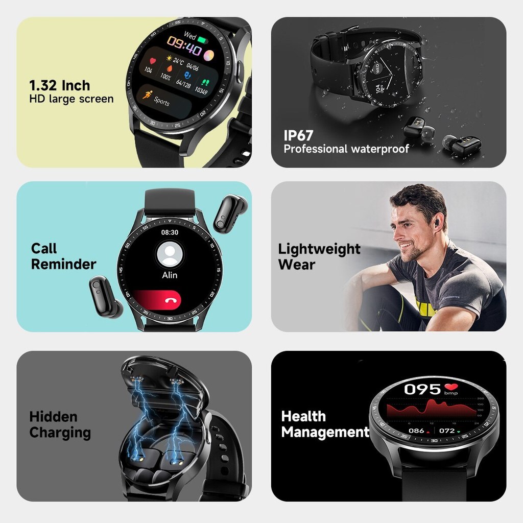 X7 Headset Smart Watch TWS 2 in 1 Wireless Bluetooth Earphone Blood Pressure Heart Rate TestingSport