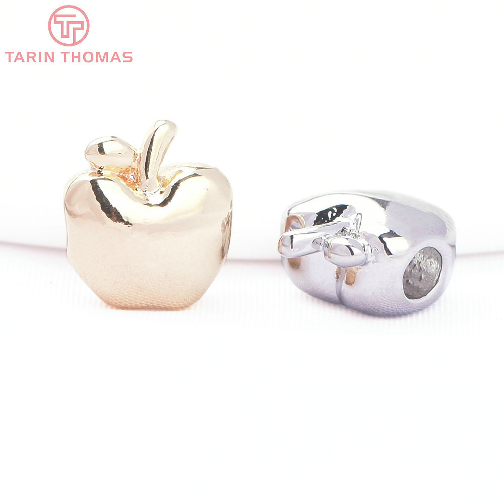 (8251)6PCS 9x10.5MM 24K Gold Color Brass Apple Shaped Septal Beads Bracelets Beads High Quality Diy