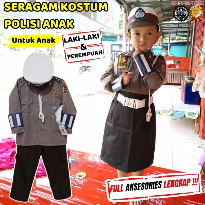 Baju Polisi Anak Perempuan Laki Laki Cowok Cewek Tk Sd Paud Lengkap Aksesories Karnaval Komplit