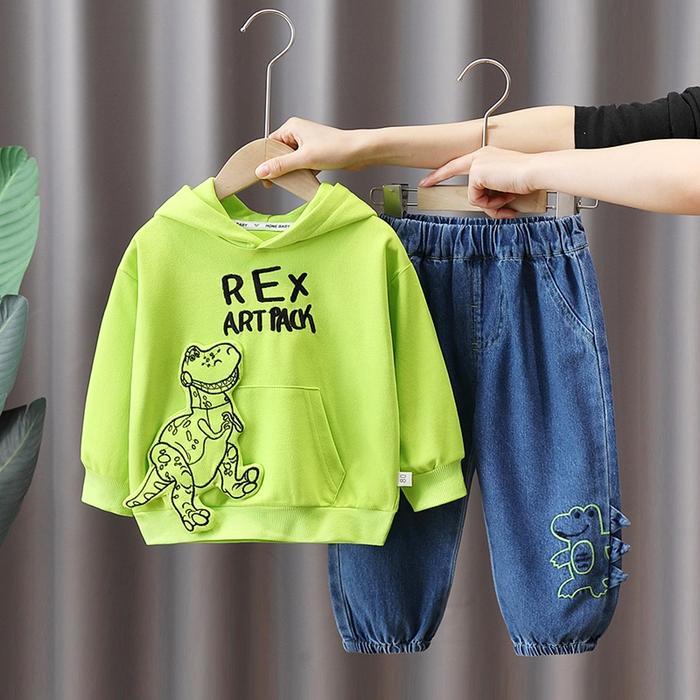 Setelan Anak Laki Laki Import Setelan Jaket Hoodie Anak Balita Impor Motif Trex Jaket Dingin Anak