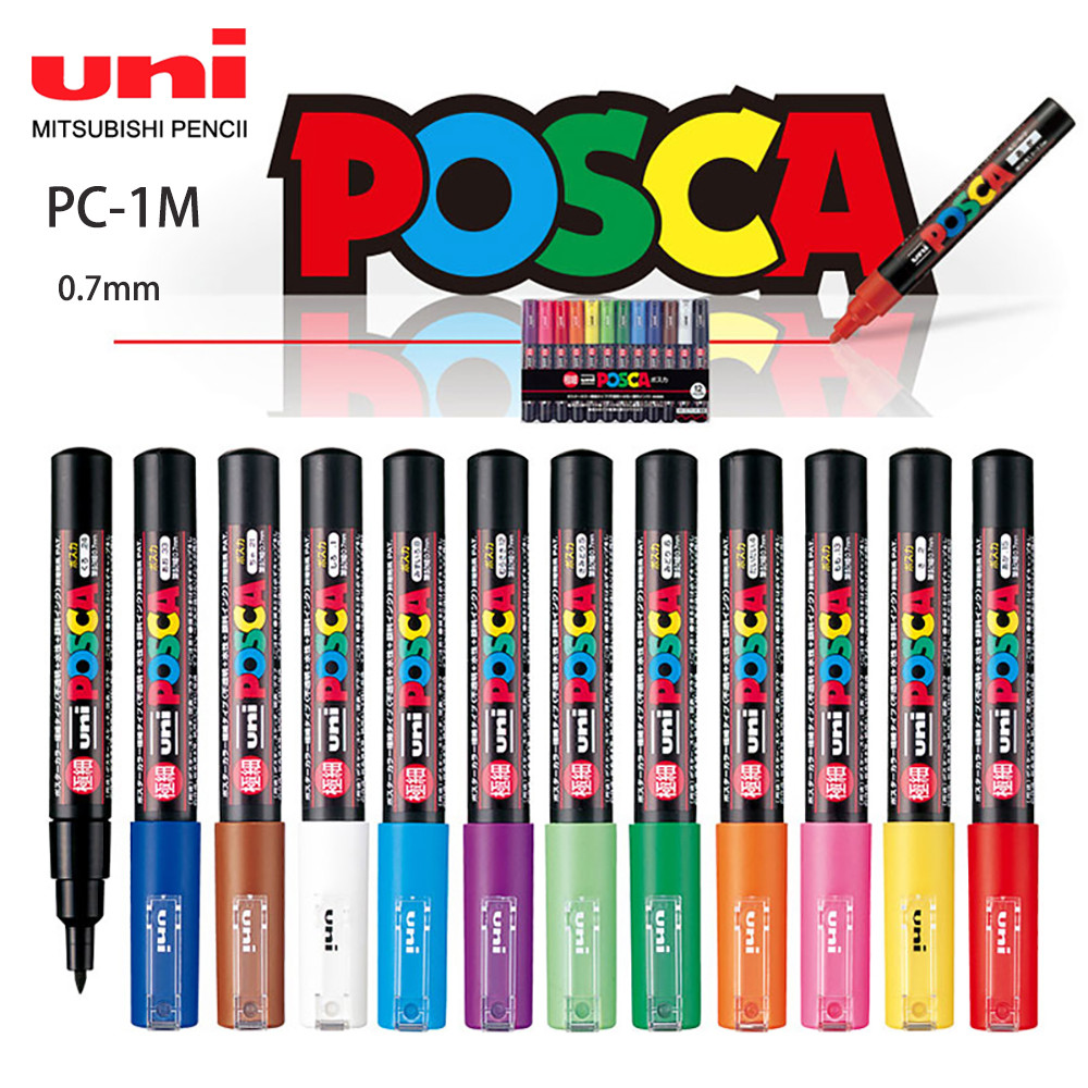 UNI POSCA Marker Set PC-1M 12-color Advertising Pen Graffiti Highlight Pen Propylene Round Head 0.7 