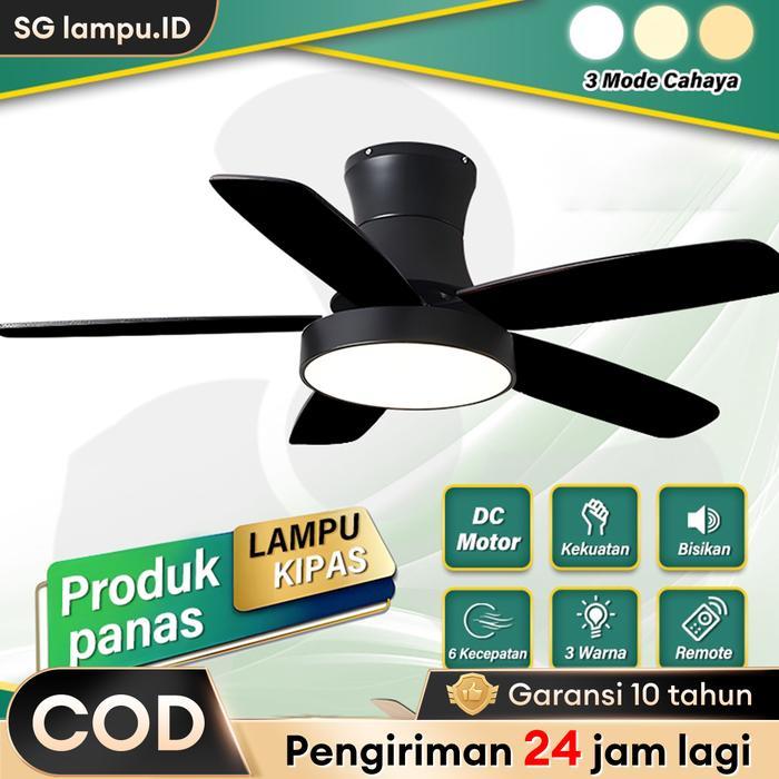 TerbaikGan- Garansi 10 TahunGogeous Lampu Kipas Angin Gantung Plafon Led 3 Warna 6 Kecepatan Kendali