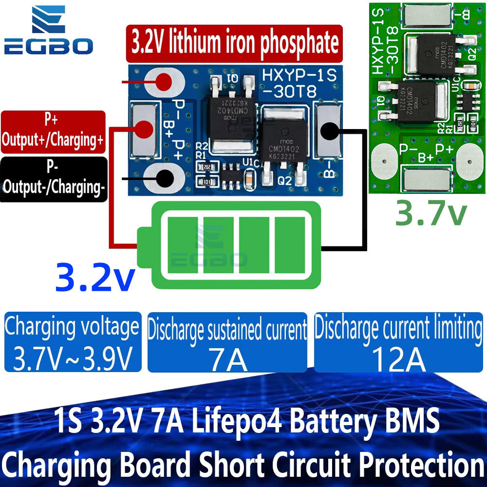 Lifepo4 Battery Bms 1S 3.2V 3.7V 7A Charging Board Short Circuit Protection Pcm Self Recovery With