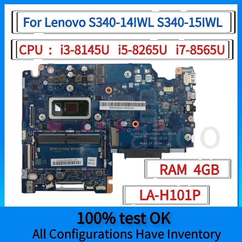 LA-H101P.For Lenovo S340-14IWL S340-15IWL Laptop Motherboard.With CPU i3-8145U i5-8265U i7-8565U.4GB