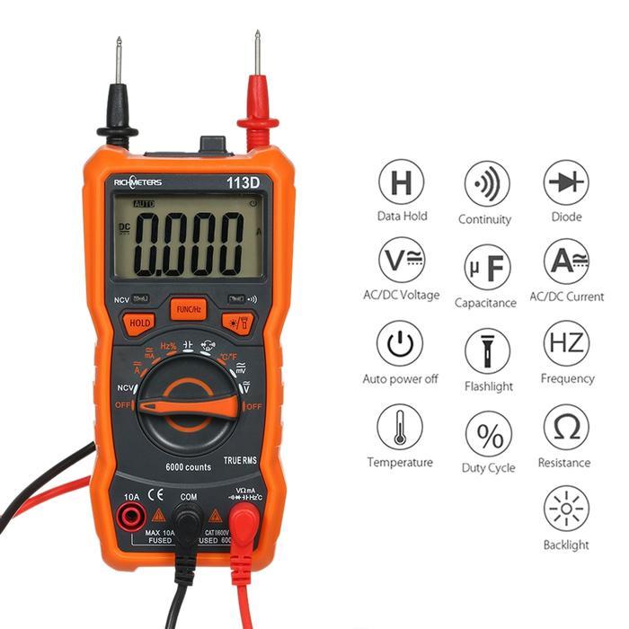 Richmeters Rm113D/Rm113A Multimetro Tester Digital Multimeter 6000 Counts Auto Ranging Dc/Ac Voltage