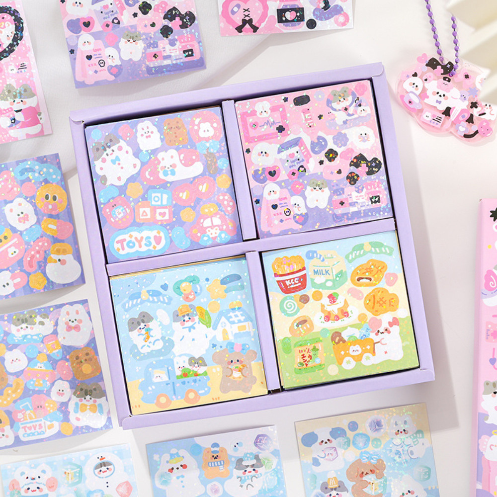 Mr.Paper 100pcs/Box Cute Animal Stickers For Kids Rainbow Flash Coating Process Perfect For Decorati