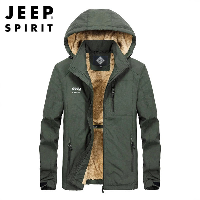 Jeep Spirit Jacket for Men Autumn and Winter Detachable Hood Windproof Multiple Pockets Thickened