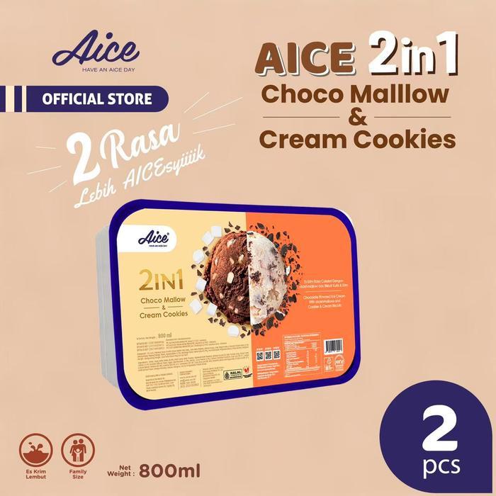 AICE 2in1 Choco Mallow & Cream Cookies Ice Cream 800ml es krim