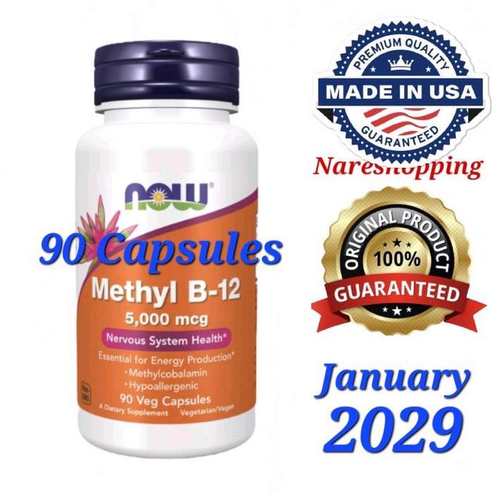 NOW Foods, Methyl B-12, 5,000 mcg, 90 Veg Capsules Methyl cobalamin Vegan B12