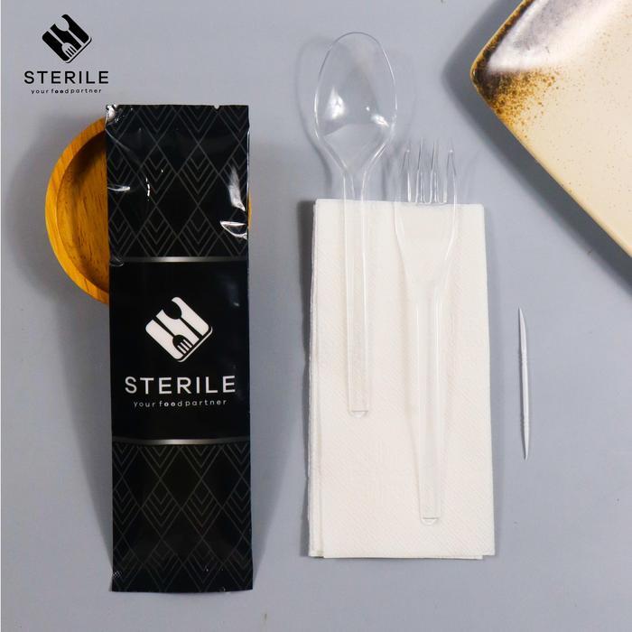 3ws2- Isi 100 Pcs Set Sendok Plastik Bening / Sendok Garpu Set Plastik Bening Premium